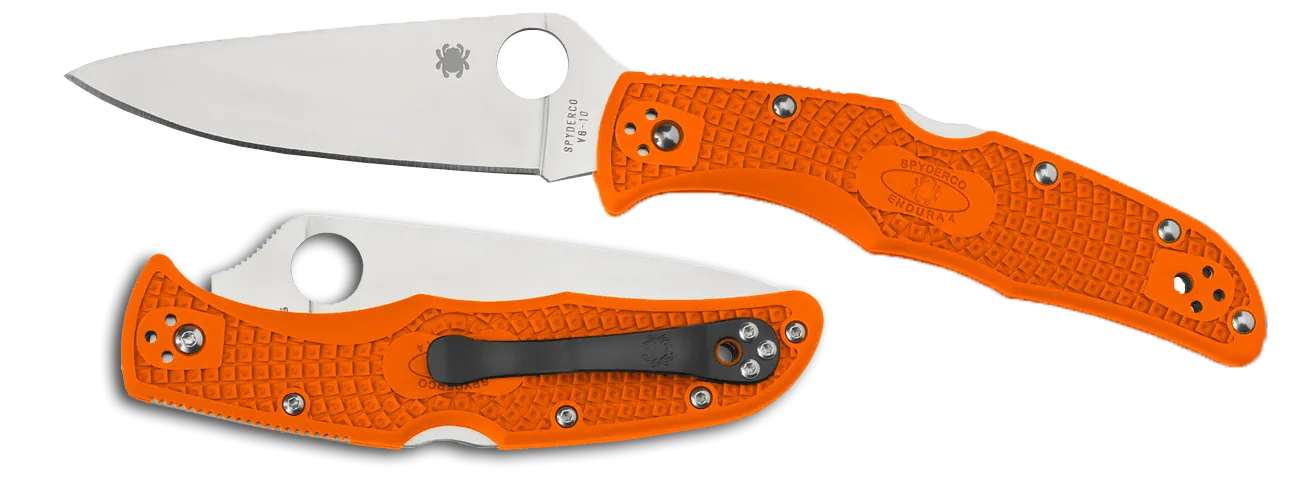 Spyderco Endura 4 FRN Flat Ground C10FPOR Orange Folding Plain Edge Pocket Knife