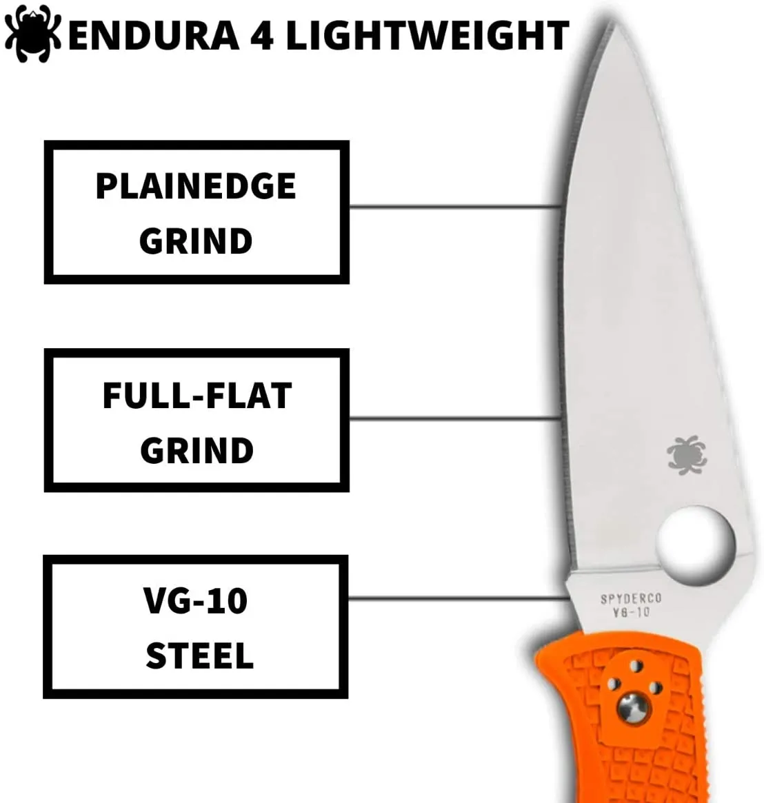 Spyderco Endura 4 FRN Flat Ground C10FPOR Orange Folding Plain Edge Pocket Knife