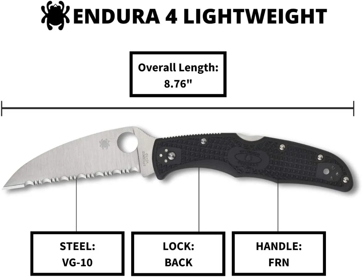 Spyderco Endura 4 FRN Wharncliffe C10FSWCBK Black Folding Serrated Edge Pocket Knife