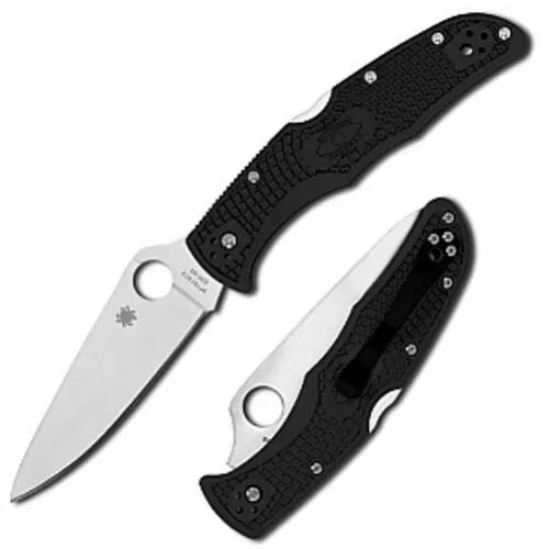 Spyderco Endura 4 Lightweight Black Flat Ground Plain Edge Folding Pocket Knife (C10FPBK)
