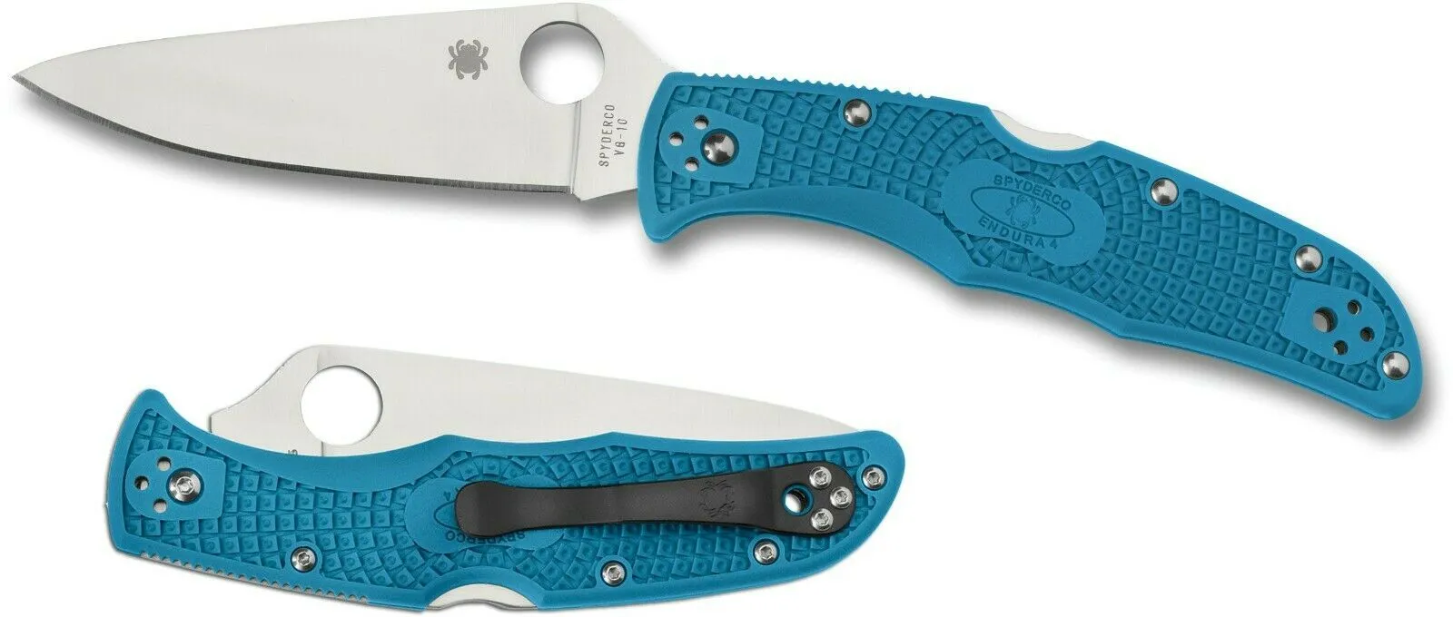 Spyderco Endura 4 Lightweight Blue Flat Ground 3.80" Plain Edge Folding Pocket Knife (C10FPBL)