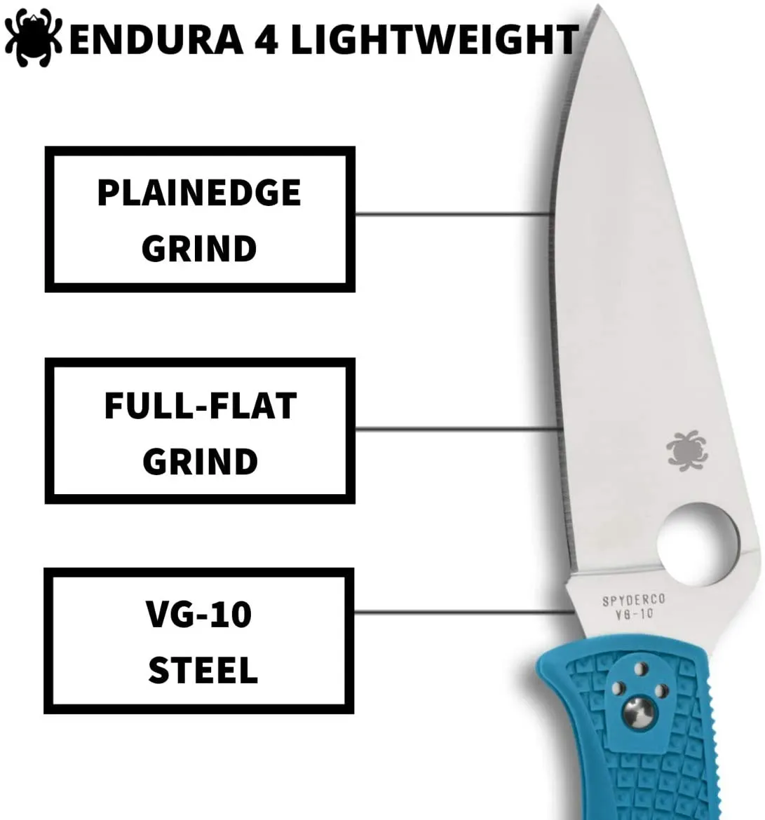 Spyderco Endura 4 Lightweight Blue Flat Ground 3.80" Plain Edge Folding Pocket Knife (C10FPBL)