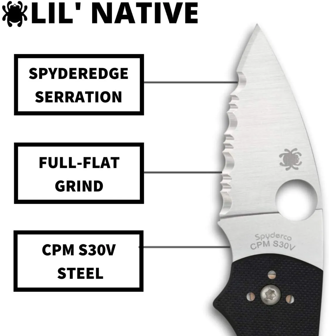 Spyderco Lil Native G-10 Black Mid Back Lock 2.42" Serrated Edge CPM S30V Folding Pocket Knife (C230MBGS)