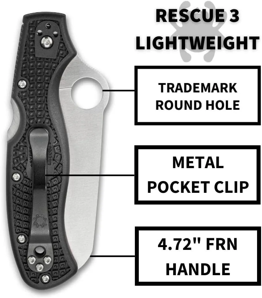 Spyderco Rescue 3 FRN Black 3.57" VG-10 Serrated Folding Pocket Knife (C14SBK3)