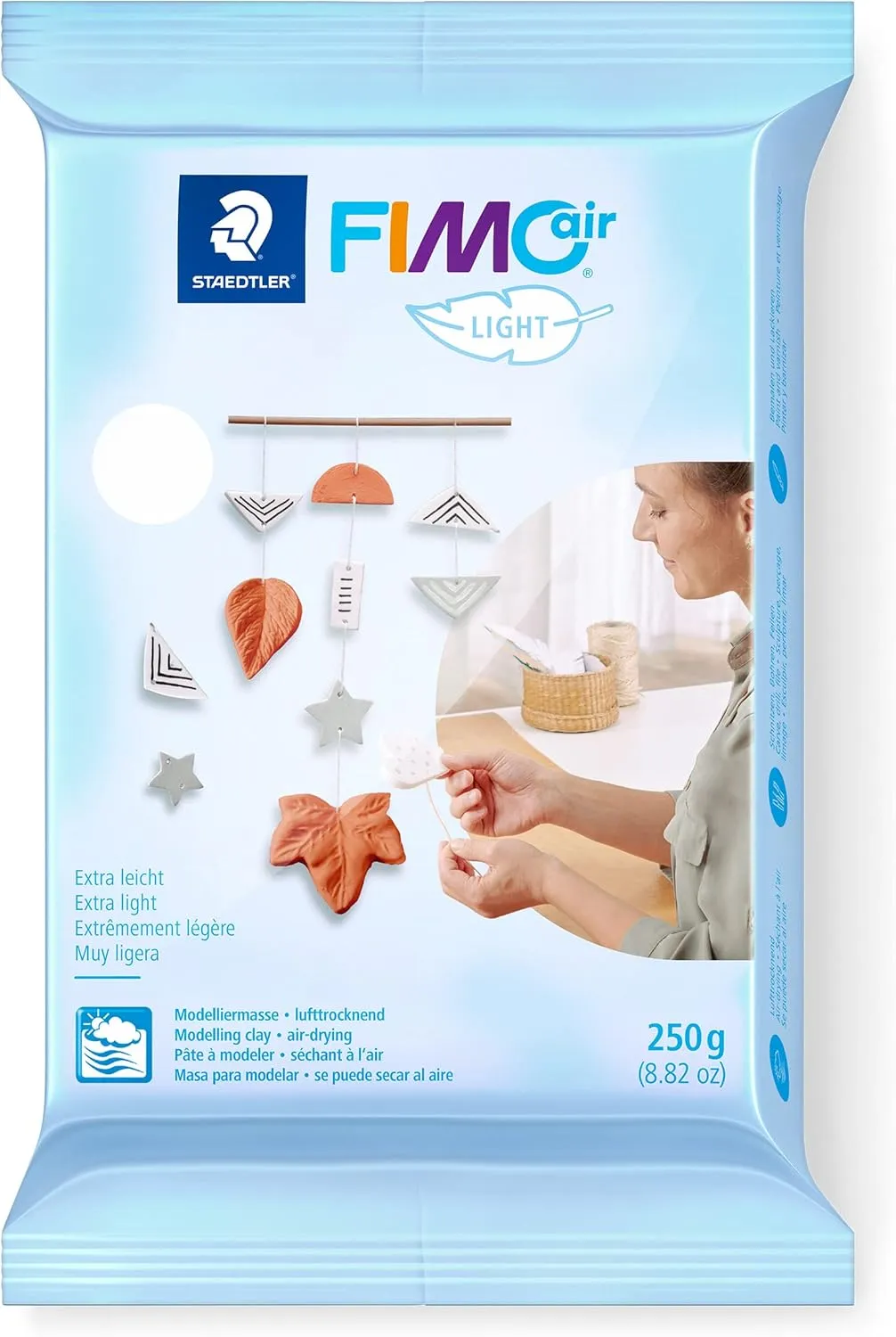 STAEDTLER Fimo Air Light Air-Drying Modelling Clay Extra Light White Ready to Use No Burning Process Necessary 350 g Pleasant Feel Does Not Stick 8130-0