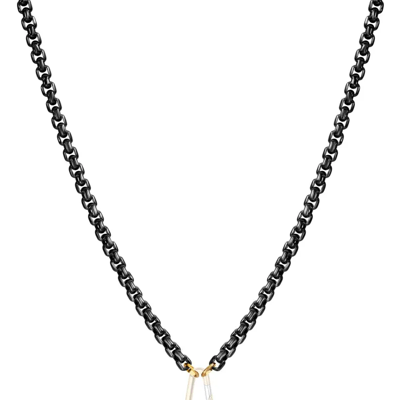 Stainless Steel Black Hinge Chain with 14kt Gold Carabiner Charm Holder