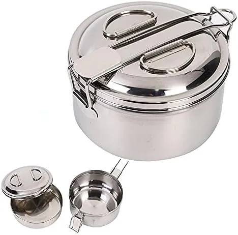Stainless Steel Cookware Set Outdoor Camp Cooking Cook Set Folding Camping Pot Frying Pan Bento Pot For BBQ Picnic Backpacking