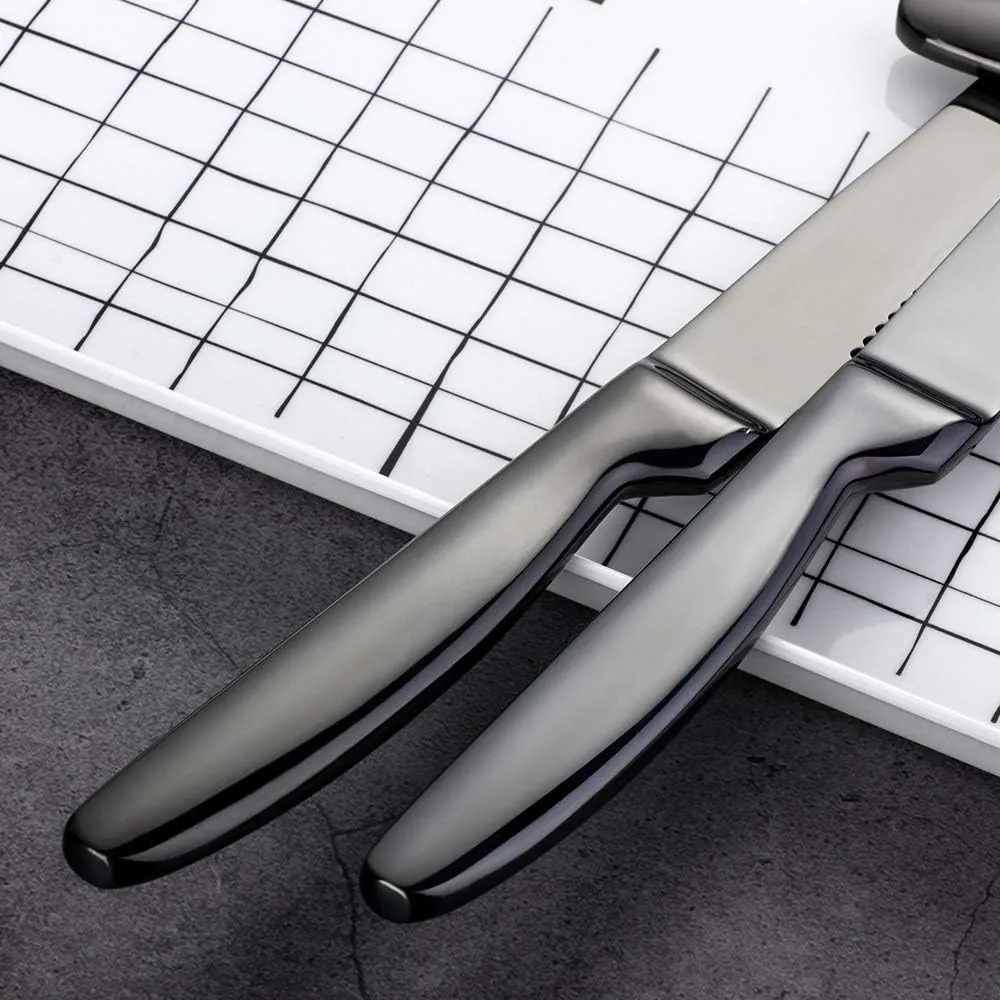 Stainless Steel Steak Knives set of 8 Serrated Steak Knife Sets with Sharp Blade, 8.66 Inches(22 CM) Silverware Cutlery Table Knives for Steak (Black)