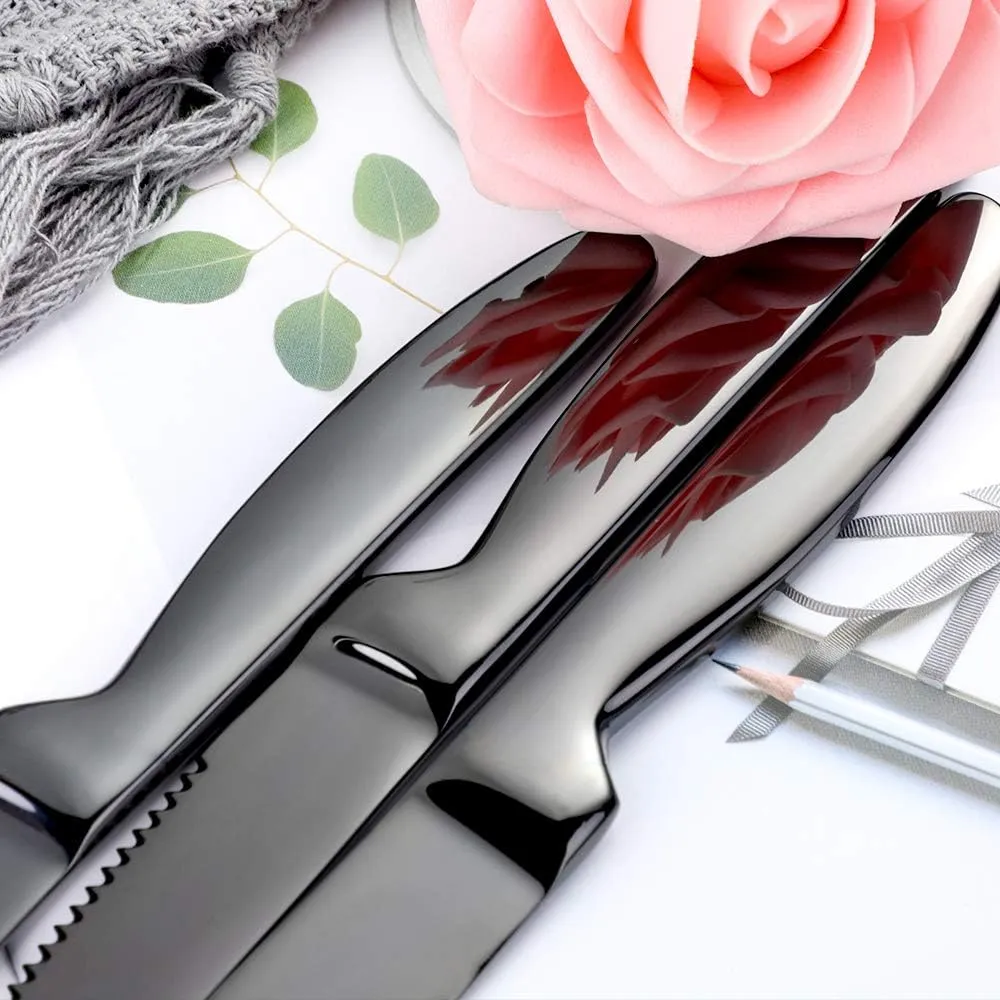 Stainless Steel Steak Knives set of 8 Serrated Steak Knife Sets with Sharp Blade, 8.66 Inches(22 CM) Silverware Cutlery Table Knives for Steak (Black)