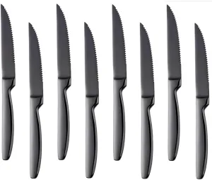 Stainless Steel Steak Knives set of 8 Serrated Steak Knife Sets with Sharp Blade, 8.66 Inches(22 CM) Silverware Cutlery Table Knives for Steak (Black)