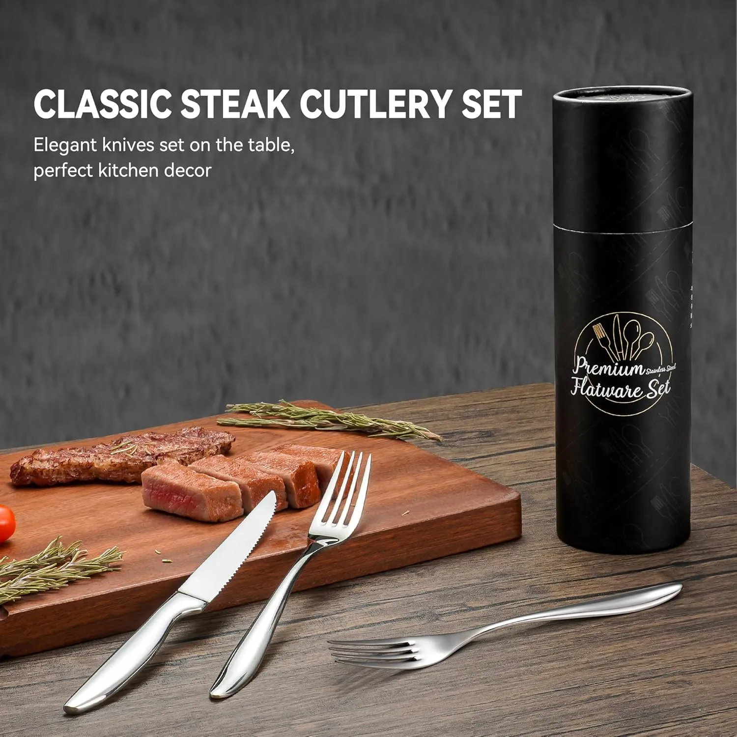 Steak Fork Set of 8, Forks and Knives Set, 16-Piece Steak Cutlery Set, Serrated Steak Knives with Forks, Dishwasher