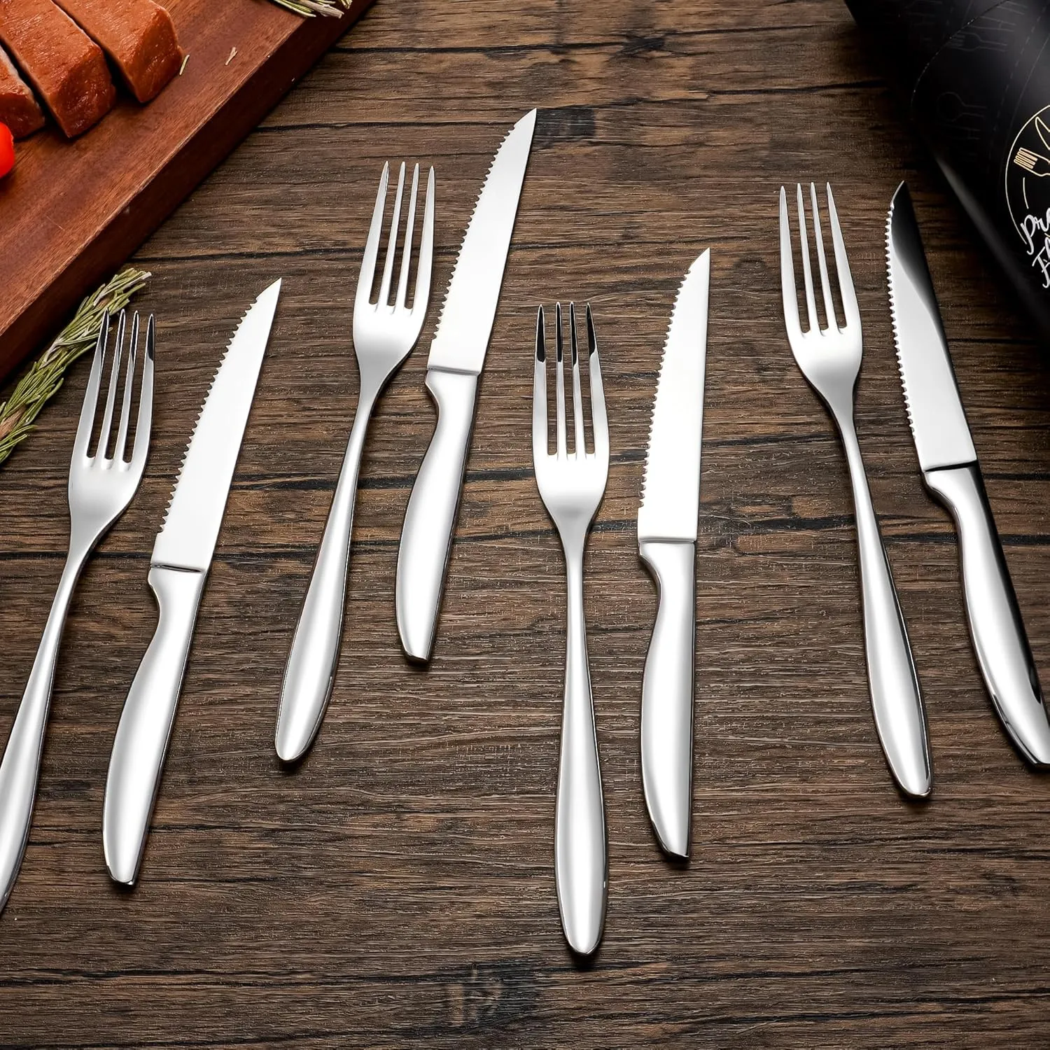 Steak Fork Set of 8, Forks and Knives Set, 16-Piece Steak Cutlery Set, Serrated Steak Knives with Forks, Dishwasher