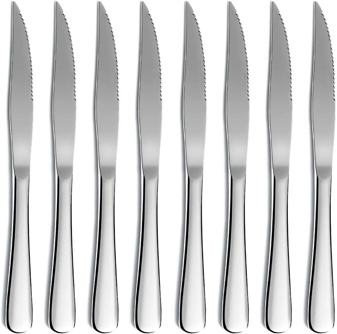 Steak Knife Set, Kyrtaon Serrated Knife, Stainless Steel Sharp Knives Set, Dinner Knifes Set of 8, Dishwasher Safe Sturdy And Easy To Clean