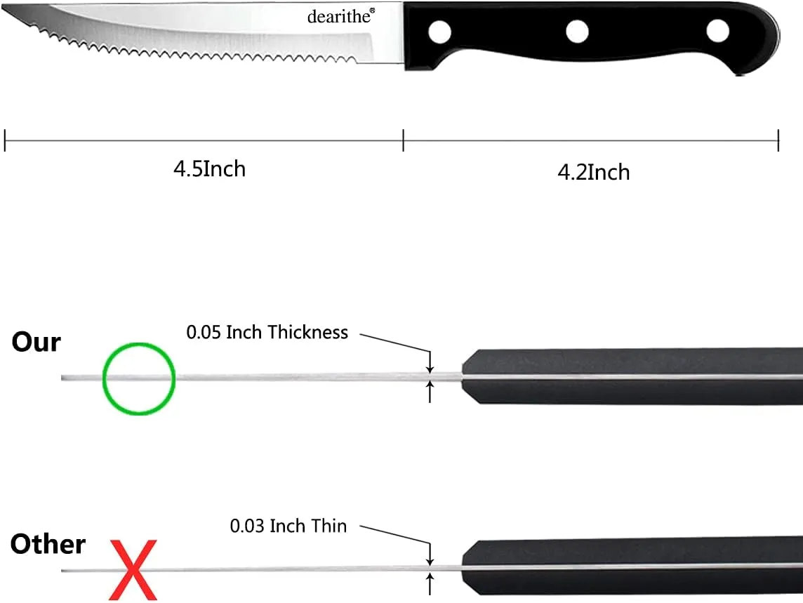 Steak Knives Set of 48,steak knives bulk, Black Full-Tang and Triple Rivet Serrated Steak Knife Set,Stainless Steel Sharp Blade,4.5 In, For Restaurant Kitchen Camping