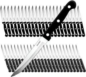 Steak Knives Set of 48,steak knives bulk, Black Full-Tang and Triple Rivet Serrated Steak Knife Set,Stainless Steel Sharp Blade,4.5 In, For Restaurant Kitchen Camping