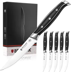 Steak Knives Set of 6: 4.5 Inch Serrated Steak Knives with Full Tang Handle - High Carbon Stainless Steel Steak Knife Set - NSF Certified, Steel-King Series