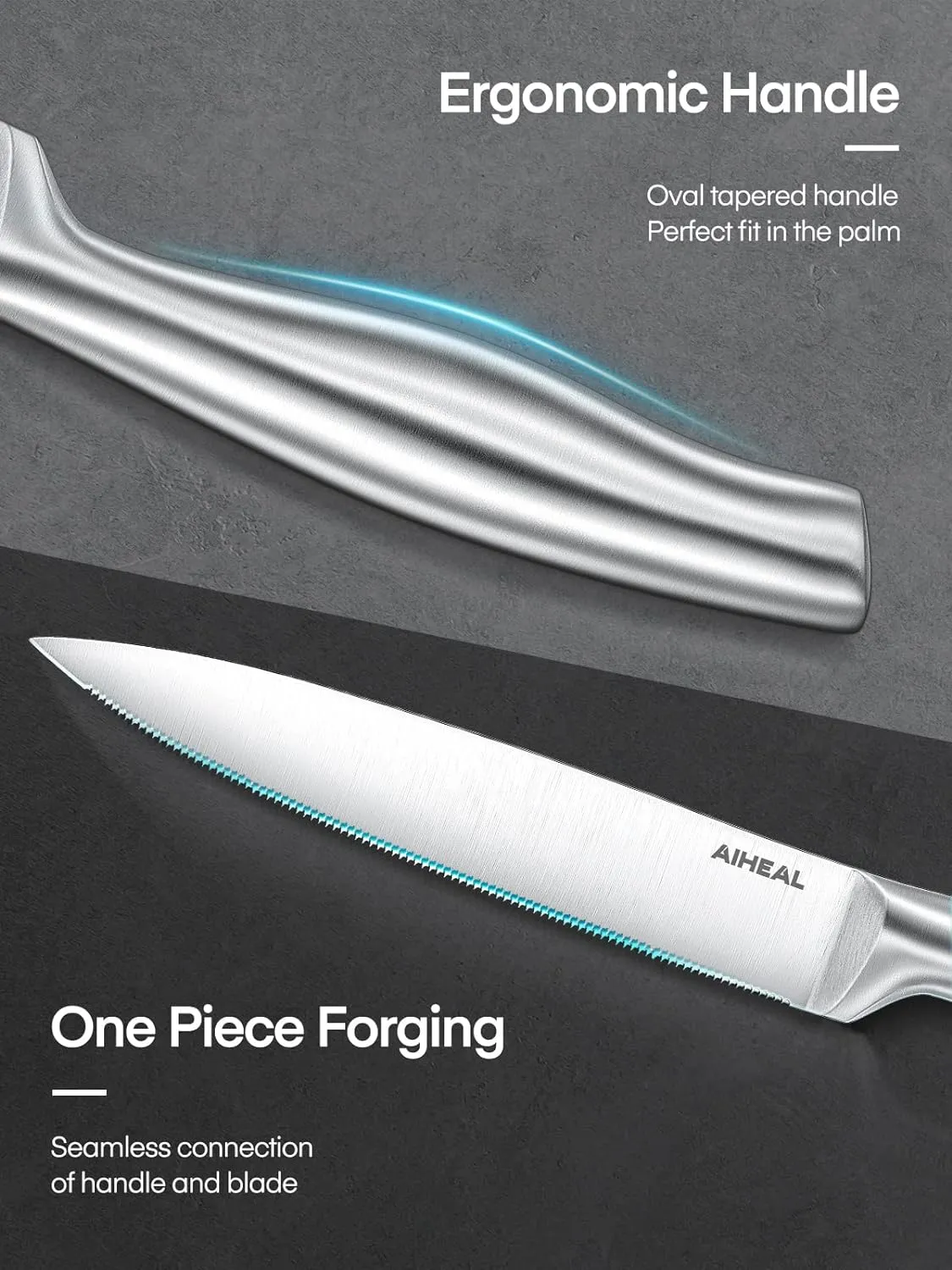 Steak Knives, Stainless Steel Steak Knives Set of 8, Never Needs Sharpening Dinner Steak Knife Set, 4.5 Inch Sharp Micro Serrated