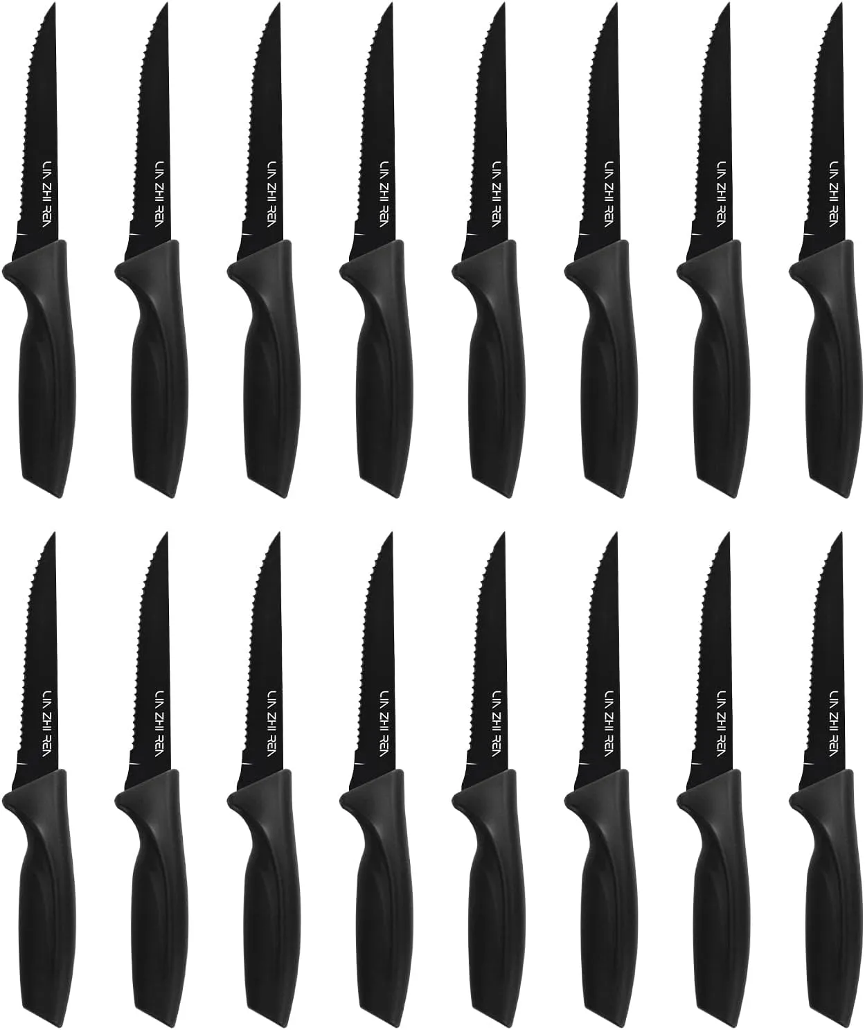 Steak Knives,Serrated Steak knife,High-Carbon Stainless Steel,Ergonomic Handles,For Restaurant Kitchen Tableware Camping,Dishwasher Safe (16 Pcs - Black)