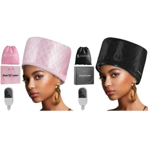 Steamer for Natural Hair with 10-Level Heat Settings, Quick Heating, Thermal Steam Cap for Deep Conditioning - Great for Black Hair (Black   Pink)
