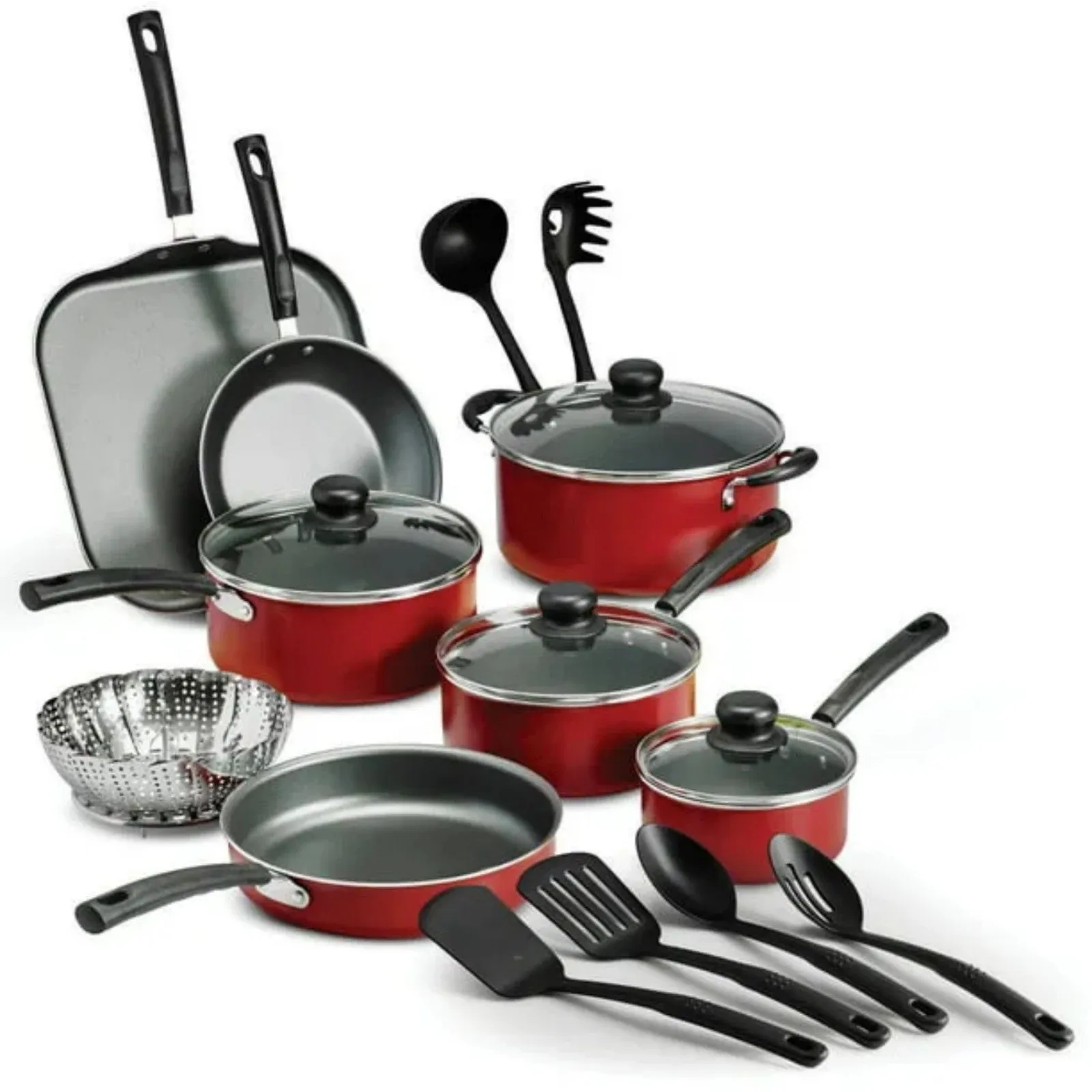 Steel 18 Set, Non-stick Weather-resistant Red Piece LunaLulink Cookware Rave reviews