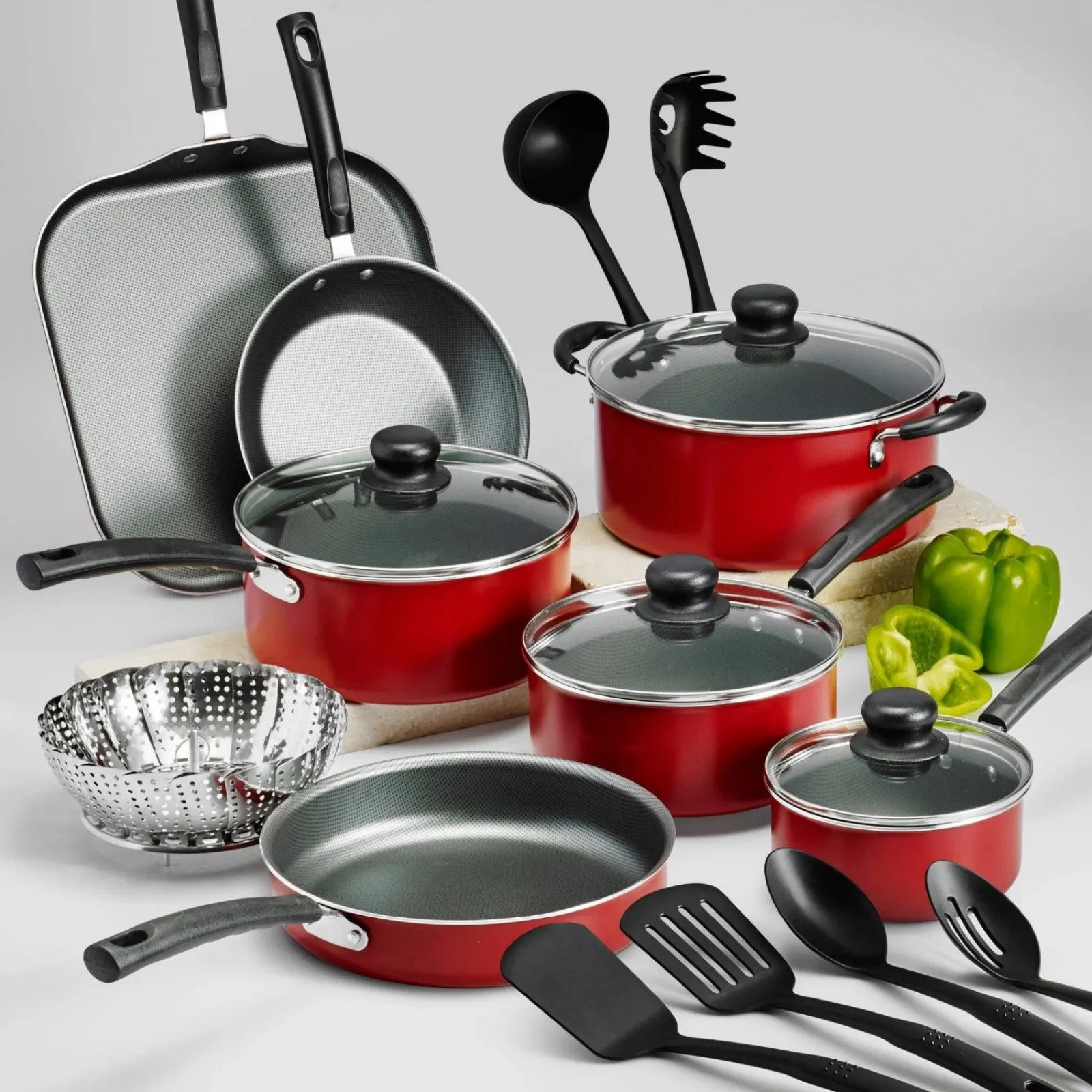 Steel 18 Set, Non-stick Weather-resistant Red Piece LunaLulink Cookware Rave reviews