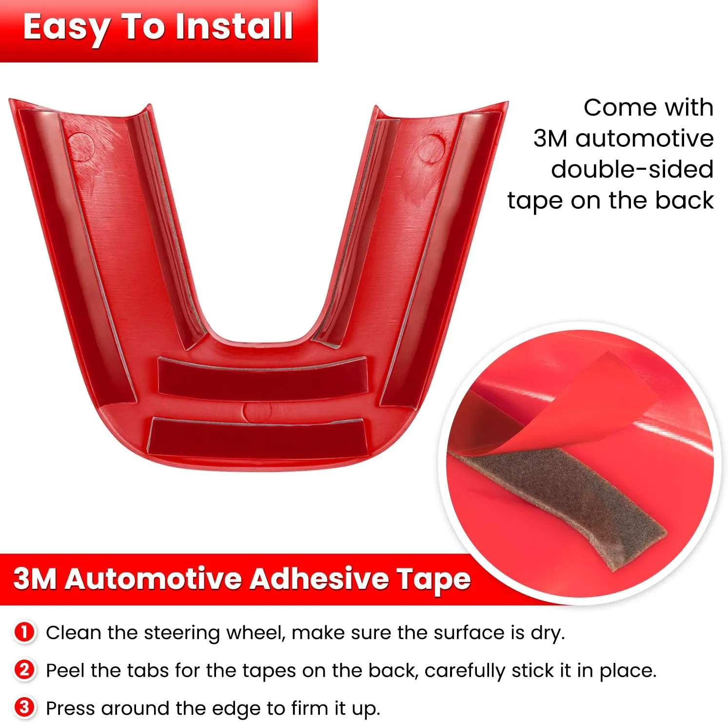 Steering Wheel Cover Trim Interior Accessories Decoration Kit for 2015-2024 Dodge Challenger Charger, for 2014-2024 Dodge Durango & Jeep Grand Cherokee SRT8 (Red 3PCS)