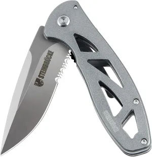 Steinbrucke Pocket knife with 3.1”- EDCFolding Knife 9Cr18Mov High Performance Stainless Steel Partially Serrated Blade with Reversible Clip,3.3Oz Titanium coated 60-61 HRC
