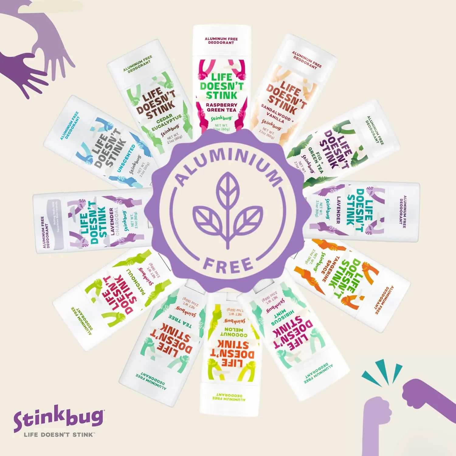Stinkbug Naturals Aluminum Free Organic Travel Size Deodorant Stick with Unscented, Coconut Oil, Paraben Free, Sensitive Skin Deodorant, 0.75 Ounce Pack of 6