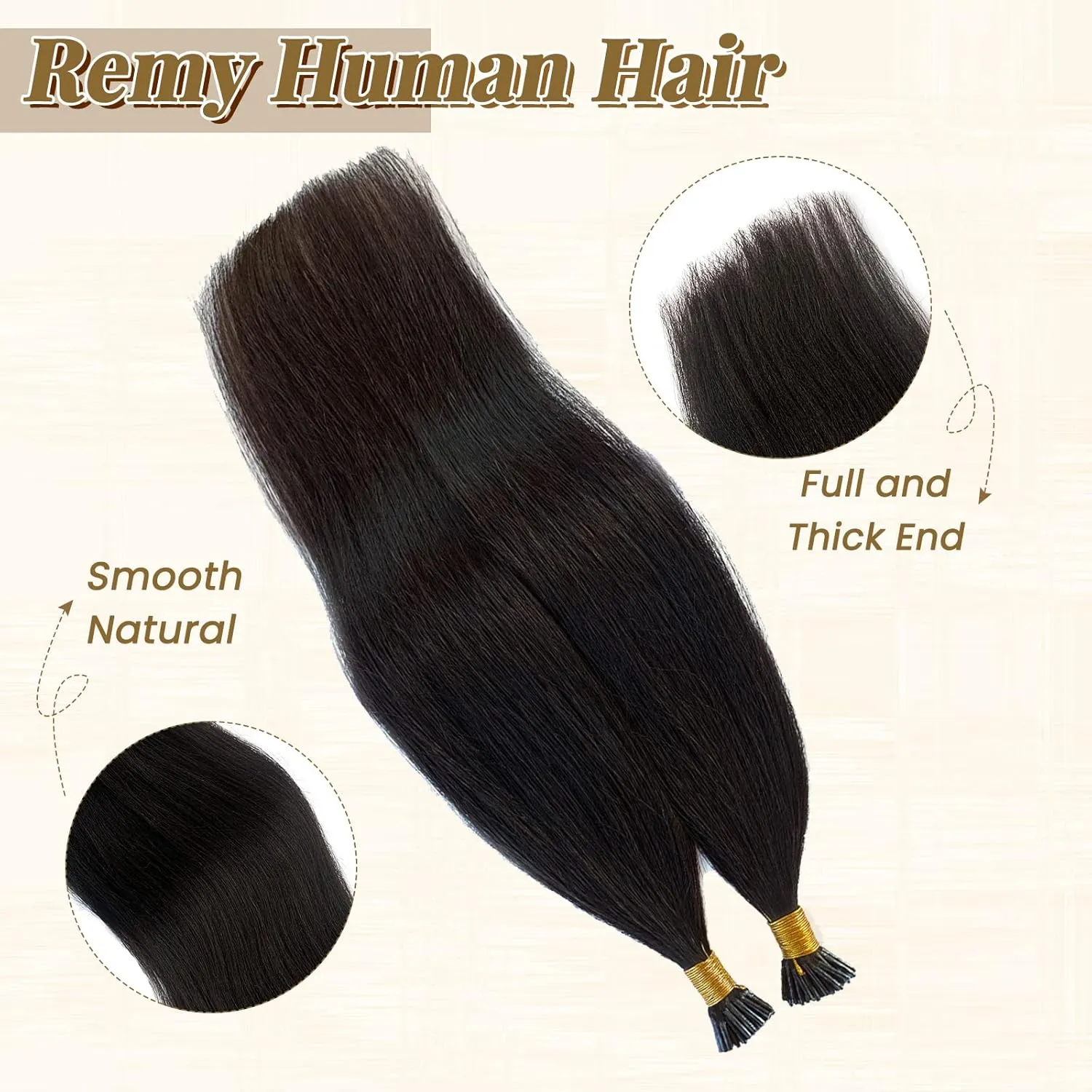 Straight I Tip Hair Extensions Real Human Hair for Black Women,#1B Natural Black Stick I Tip Human Hair Extensions 50Strands Keratin 100% I Tip Hair Extensions Cold Fusion Hair Extensions 1g/s 50 Gram