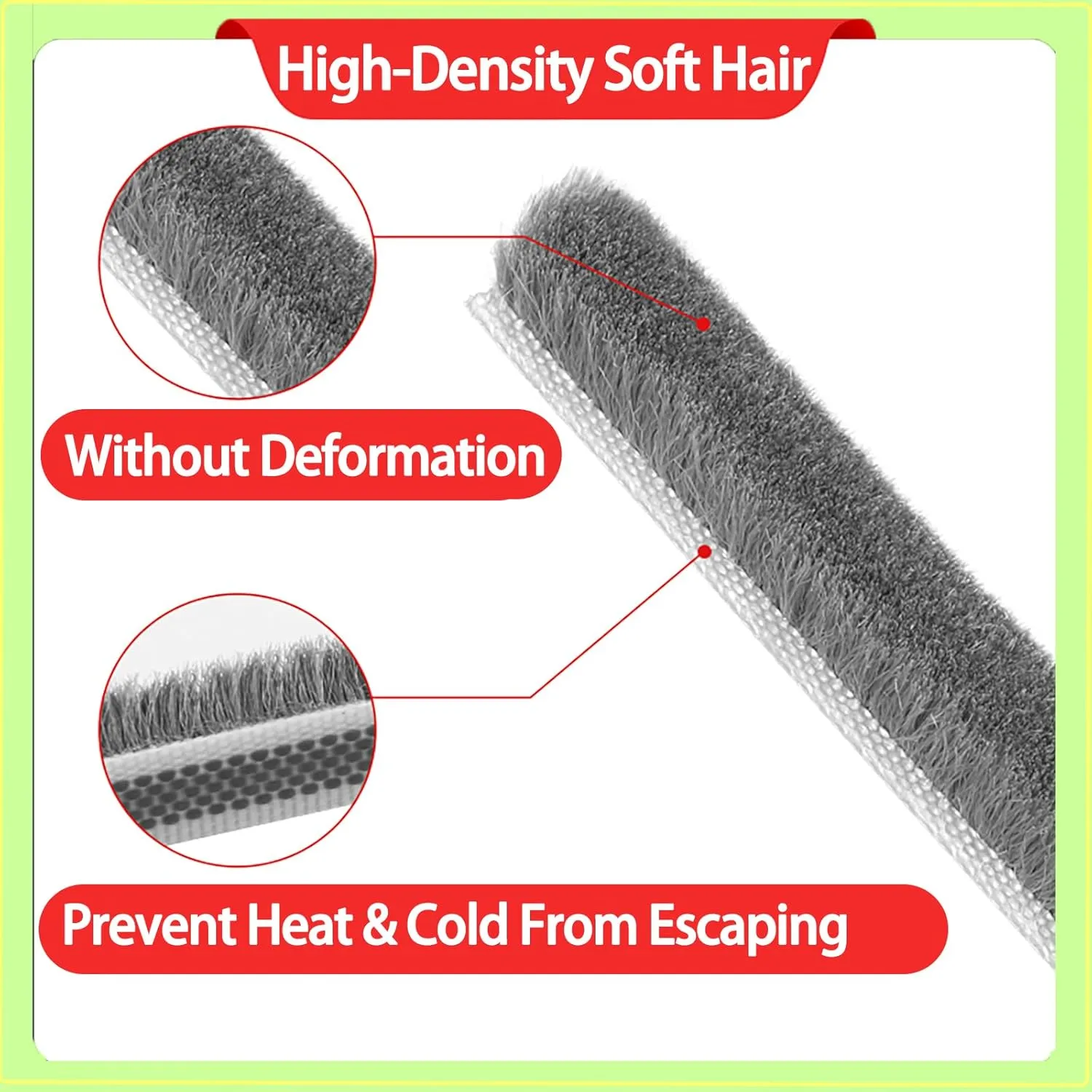 Strong Adhesive Brush Weather Stripping for Sliding Windows and Door Frames - Seal Strip for Soundproofing,Waterproof, and Windproof - Durable and Wear Resistant,0.9"x 0.4"x 66Ft Total