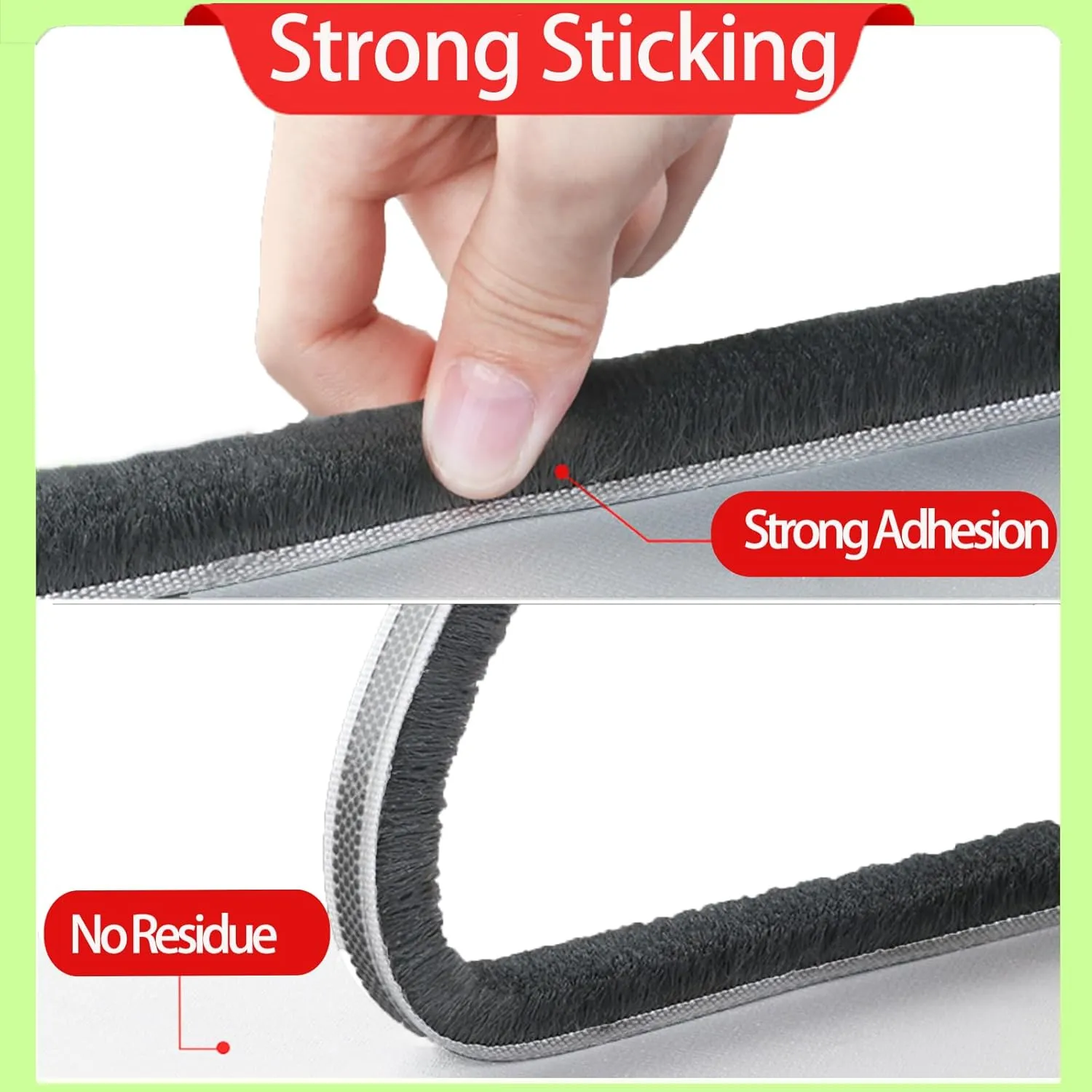 Strong Adhesive Brush Weather Stripping for Sliding Windows and Door Frames - Seal Strip for Soundproofing,Waterproof, and Windproof - Durable and Wear Resistant,0.9"x 0.4"x 66Ft Total
