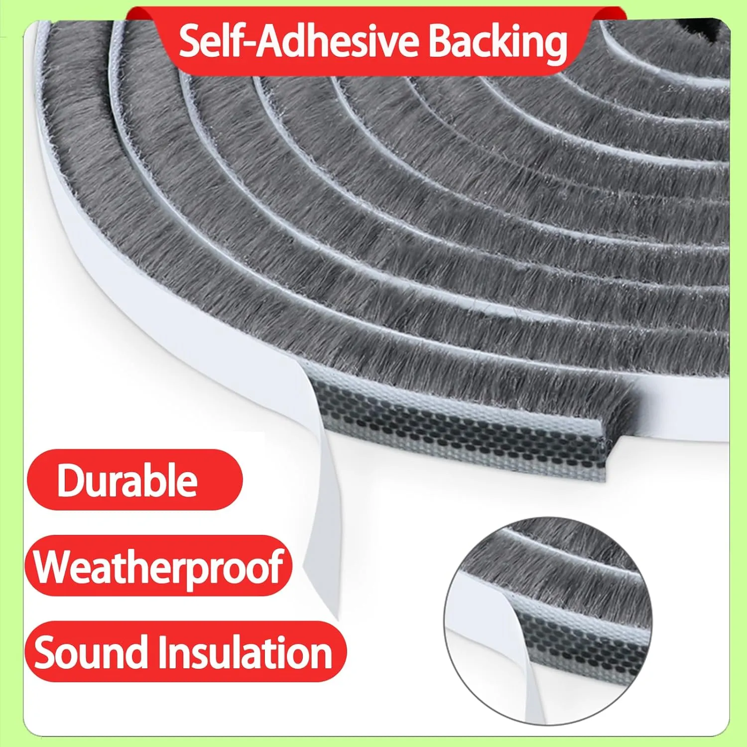 Strong Adhesive Brush Weather Stripping for Sliding Windows and Door Frames - Seal Strip for Soundproofing,Waterproof, and Windproof - Durable and Wear Resistant,0.9"x 0.4"x 66Ft Total