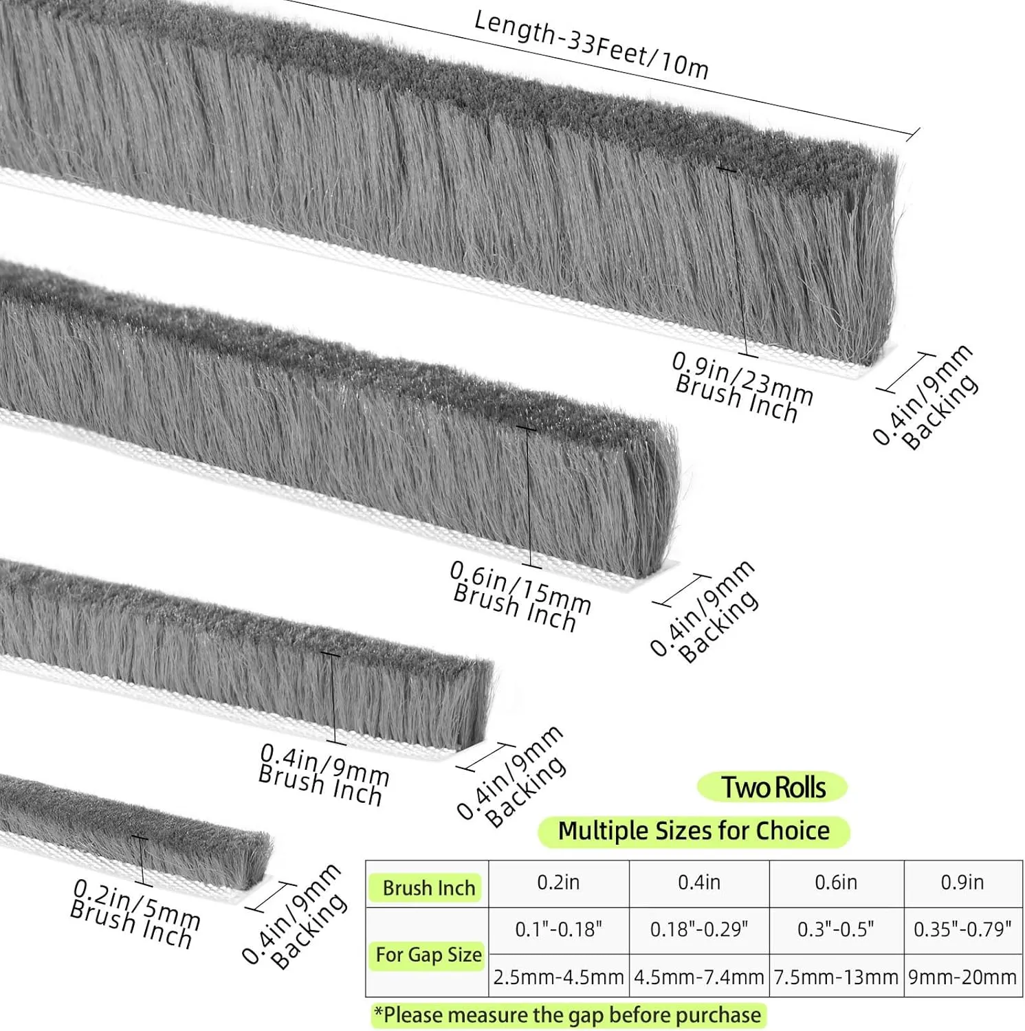 Strong Adhesive Brush Weather Stripping for Sliding Windows and Door Frames - Seal Strip for Soundproofing,Waterproof, and Windproof - Durable and Wear Resistant,0.9"x 0.4"x 66Ft Total