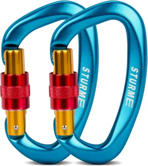 STURME UIAA Certified Climbing Carabiner Clips, 2 Pack 25KN(5623lbs) Screwgate Locking Carabiner Heavy Duty Caribeener Clips, Large Carabiner D Ring for Rock Climbing & Mountaineering