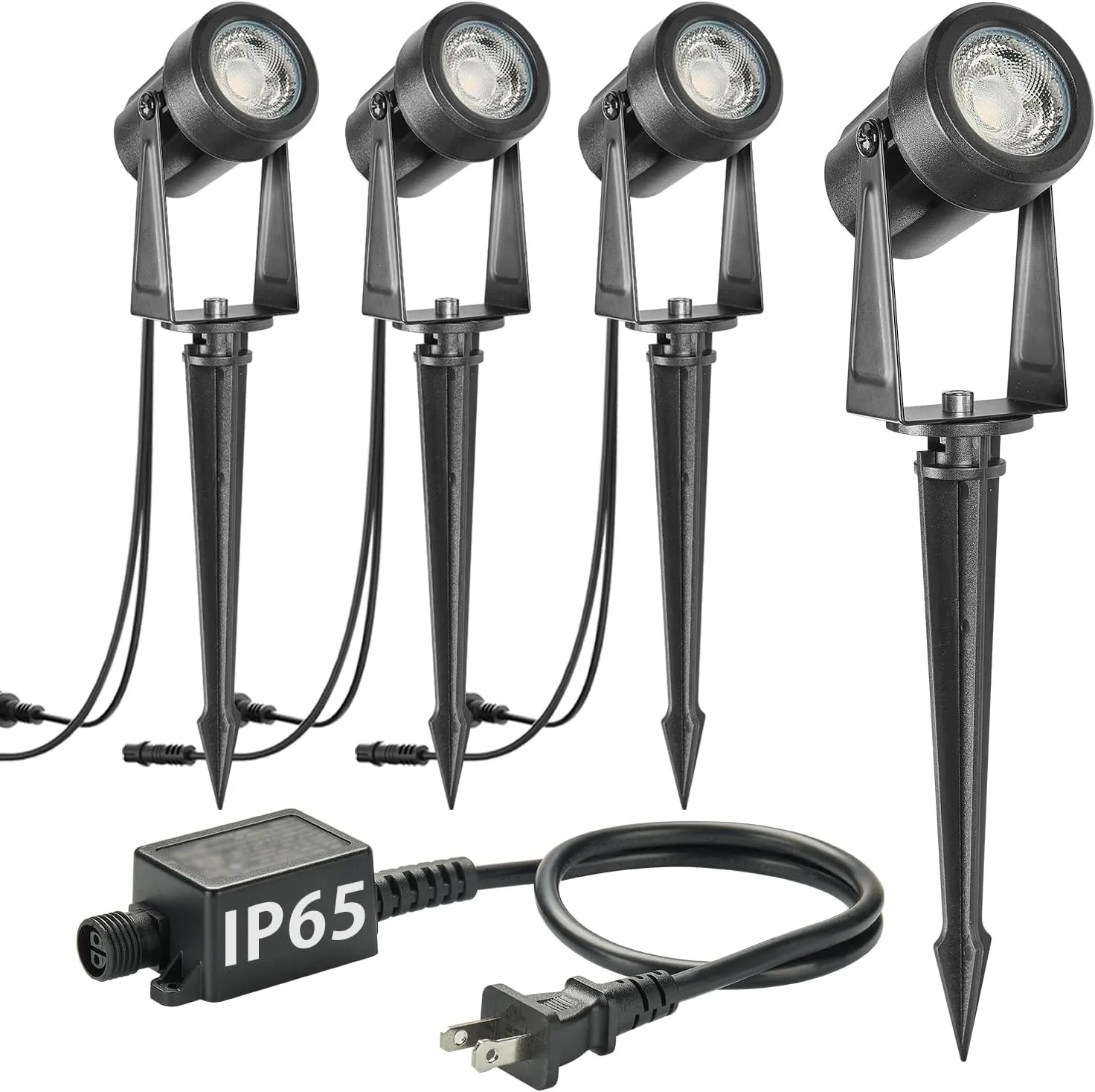 SUNTHIN Outdoor Landscape Lighting, 4 Pack Outdoor Spot Lights with Transformer for Yard, Plant, Lawn, Tree, Flags, House, Garden, Fence Use, IP65 Waterproof & Connectable