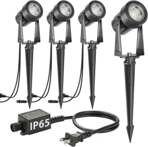 SUNTHIN Outdoor Landscape Lighting, 4 Pack Outdoor Spot Lights with Transformer for Yard, Plant, Lawn, Tree, Flags, House, Garden, Fence Use, IP65 Waterproof & Connectable
