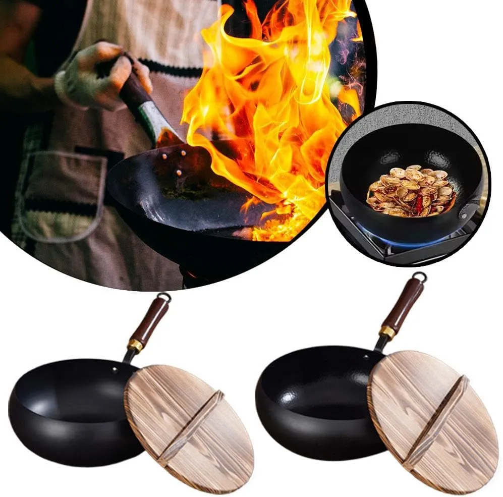 Suntuup Japanese Iron Pan, Uncoated Iron Pan – Cast Iron Skillet for All Stoves | Healthy Non-Stick Cooking Experience, Hand-Forged with Lid for Stir Fry, Frying & Grilling (Hammer Pattern 20cm)