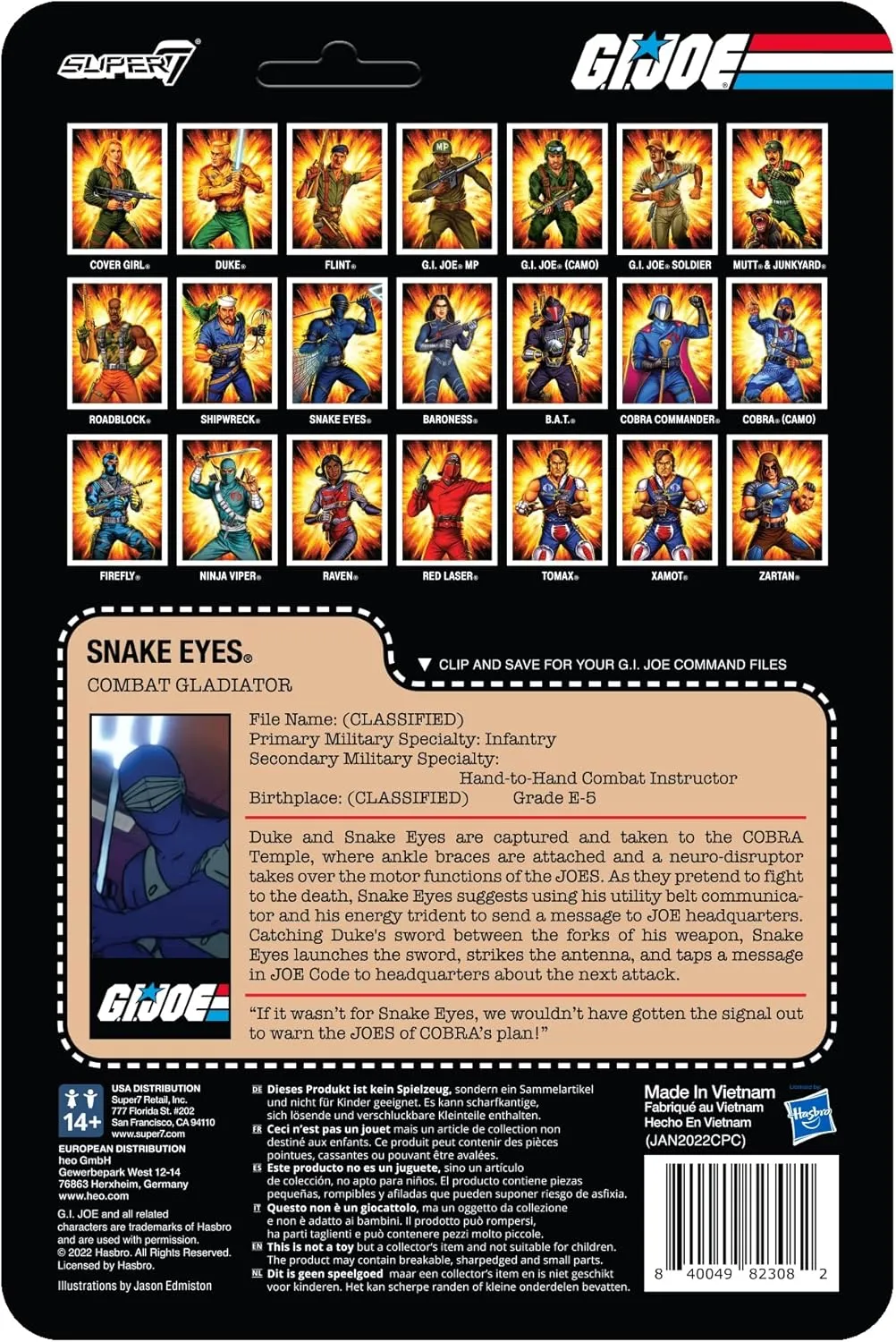 Super7 G.I. Joe Snake Eyes (Combat Gladiator) - 3.75" G.I. Joe Action Figure with Accessories Classic Cartoon Collectibles and Retro Toys