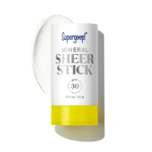 Supergoop! Mineral Sheer Stick SPF 30 Sunscreen - 100% Mineral, Broad Spectrum Sunscreen for Face & Body - Helps Filter Blue Light - Natural Finish - For All Skin Types - 0.7 fl oz