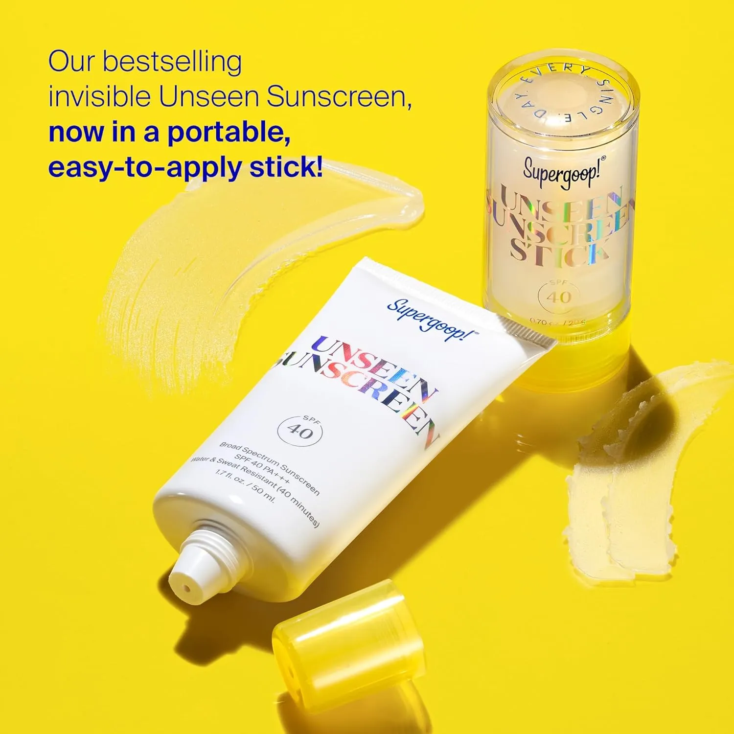 Supergoop! Unseen Sunscreen Stick SPF 40 Invisible Sun Protection - Broad Spectrum Face Sunscreen - Glides Over Makeup - Natural Finish - For All Skin Types - 0.7 fl oz