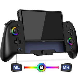 Switch Controllers Compatible with Nintendo Switch/OLED, One-Piece Joypad Controller Replacement for Switch Pro Controller with 9 Lights Color, Switch Remote for Users Who Prefer Handheld Mode