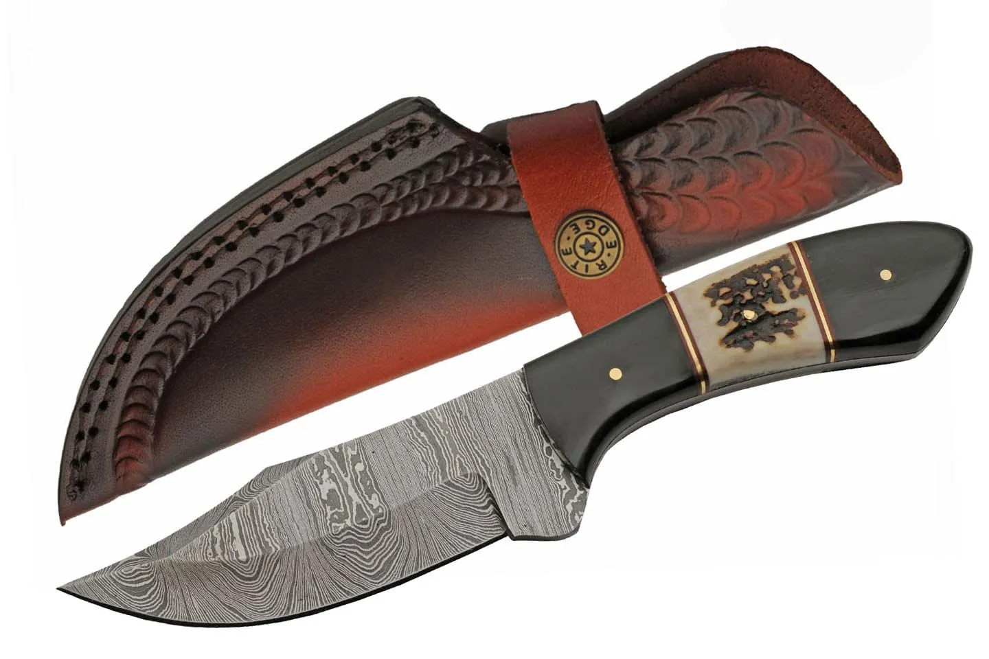 SZCO Supplies 8.25" Buffalo Horn And Stag Handle Upsweep Skinner Outdoor Hunting Knife With Sheath