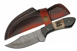 SZCO Supplies 8.25" Buffalo Horn And Stag Handle Upsweep Skinner Outdoor Hunting Knife With Sheath