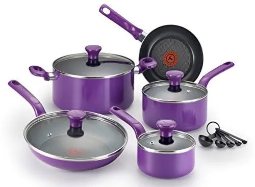 T-FAL C511SE EXCITE NONSTICK THERMO-SPOT DISHWASHER SAFE OVEN SAFE PFOA FREE COOKWARE SET, 14-PIECE, PURPLE