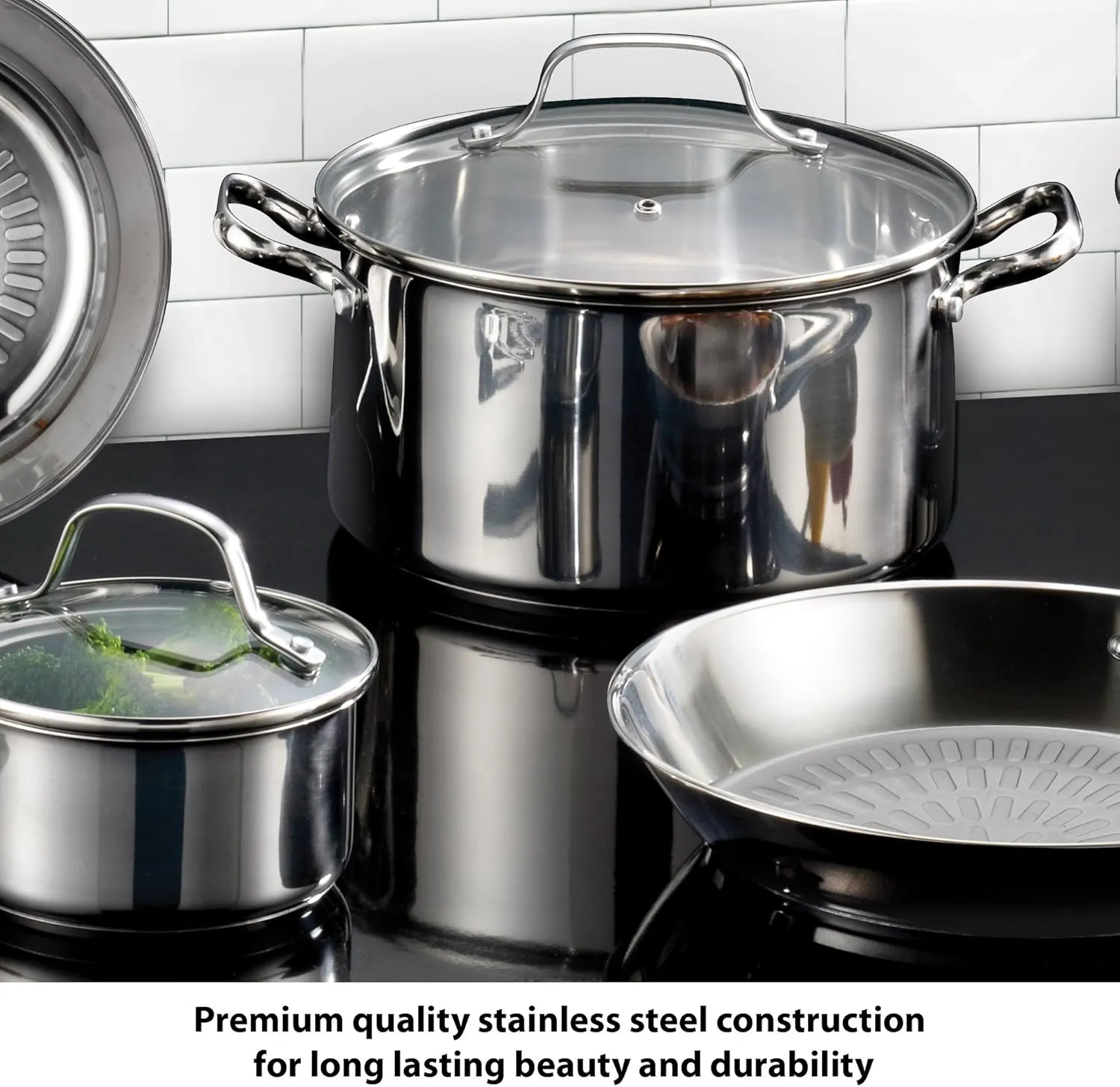 T-fal Performa Stainless Steel Cookware Set 12 Piece Induction Oven Broiler Safe 500F Pots and Pans, Dishwasher Safe Silver