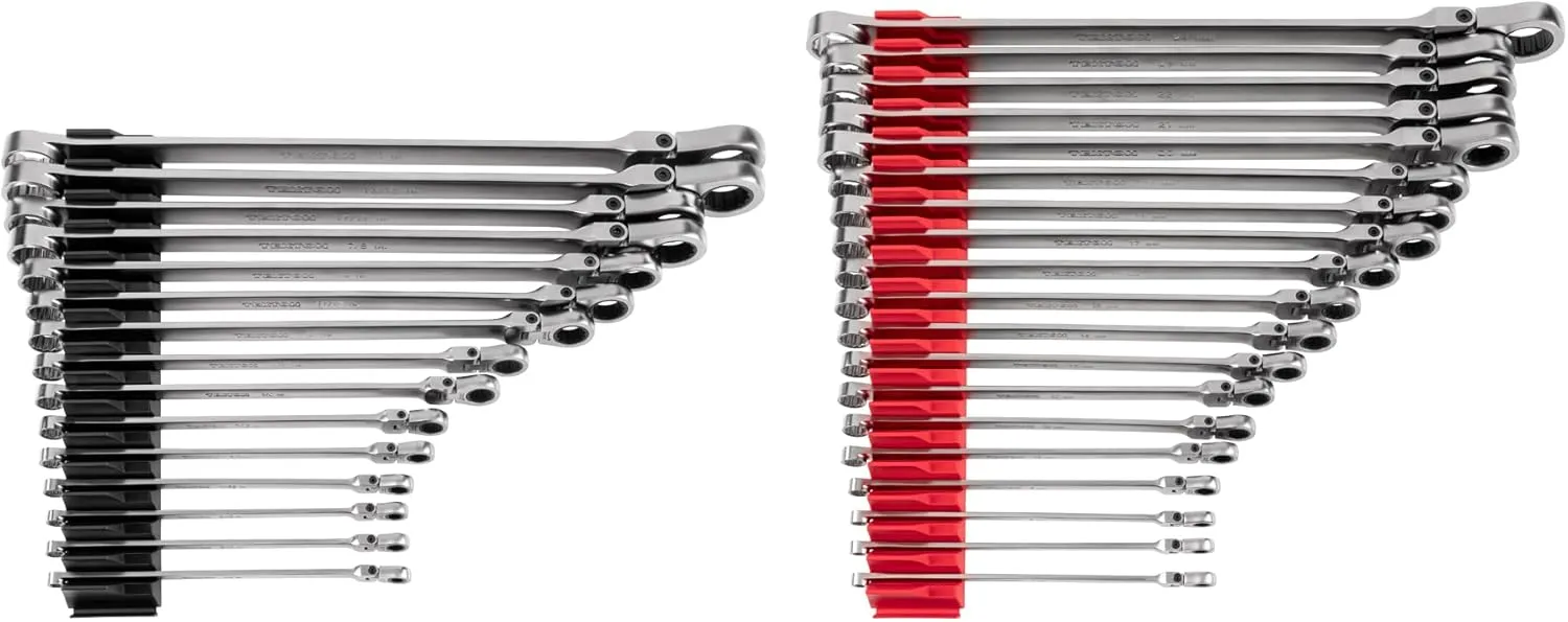 TEKTON Long Fixed/Flex Head 12-Point Ratcheting Box End Wrench Set with Modular Organizers, 34-Piece (1/4-1 in., 6-24 mm) | WRB95306