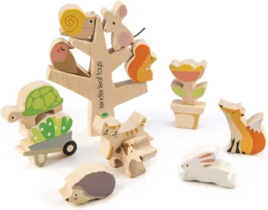 Tender Leaf Toys - Stacking Garden Friends - 14 Pcs Wooden Stacking & Balancing Toy & Educational Game with Free Travel Bag - Early Learning Develops Strategic Thinking & Fine Motor Skills - Age 18m 