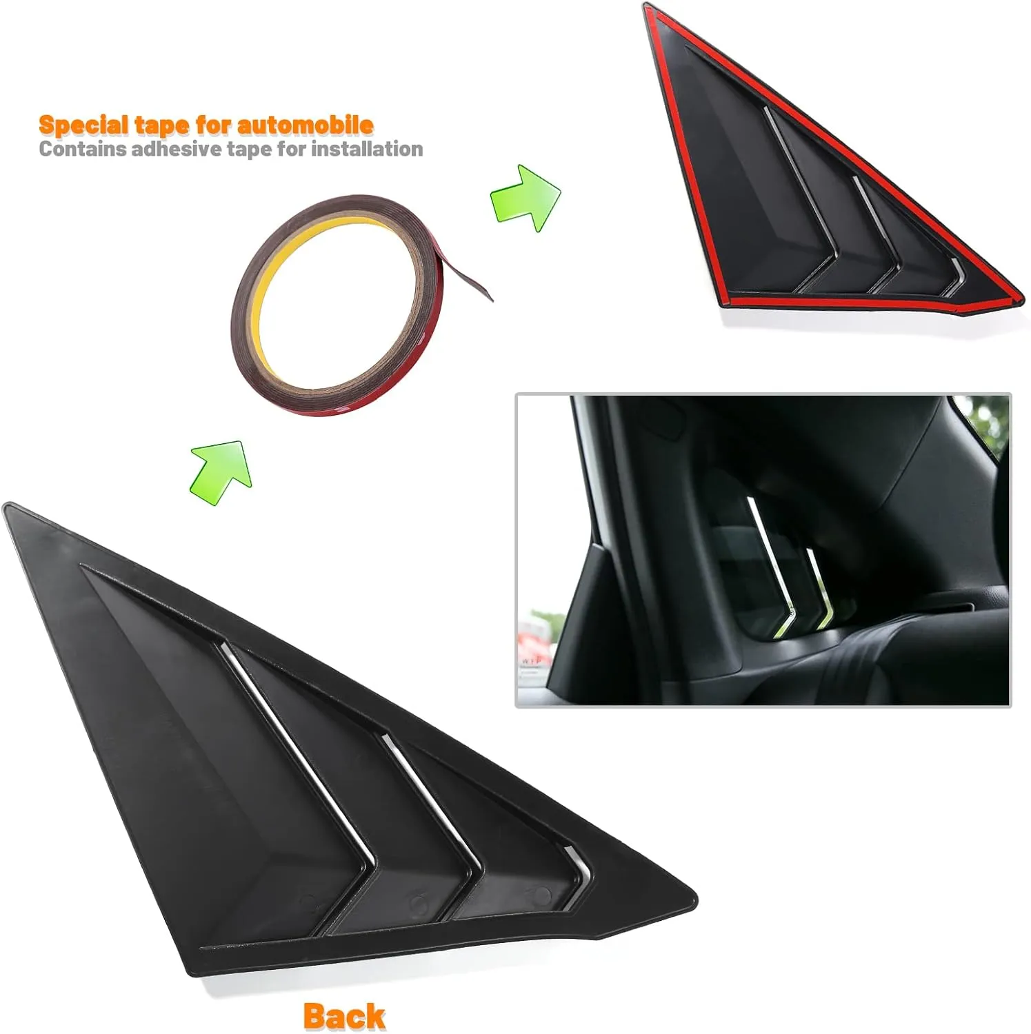 Thenice for 11th Gen Civic Rear Side Window Louvers Racing Style Triangular Window Glass Blinds Compatible with Honda Civic Sedan 2022 2023 2024 2025 -Matt Black