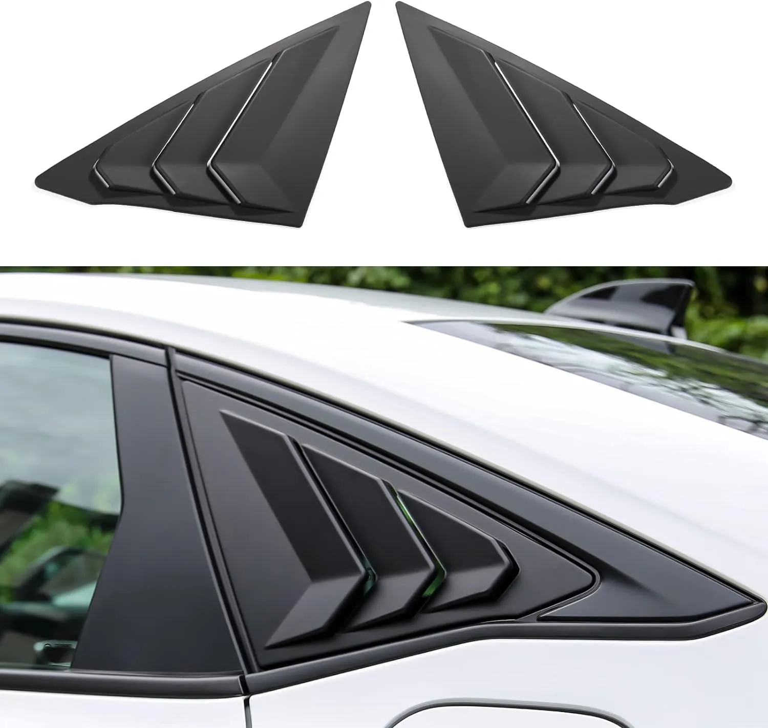Thenice for 11th Gen Civic Rear Side Window Louvers Racing Style Triangular Window Glass Blinds Compatible with Honda Civic Sedan 2022 2023 2024 2025 -Matt Black