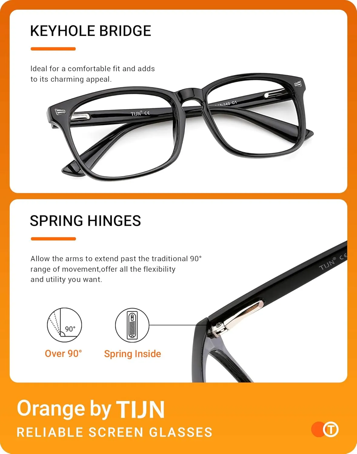 TIJN Blue Light Blocking Glasses for Women Men Clear Frame Square Nerd Eyeglasses Anti Blue Ray Computer Screen Glasses